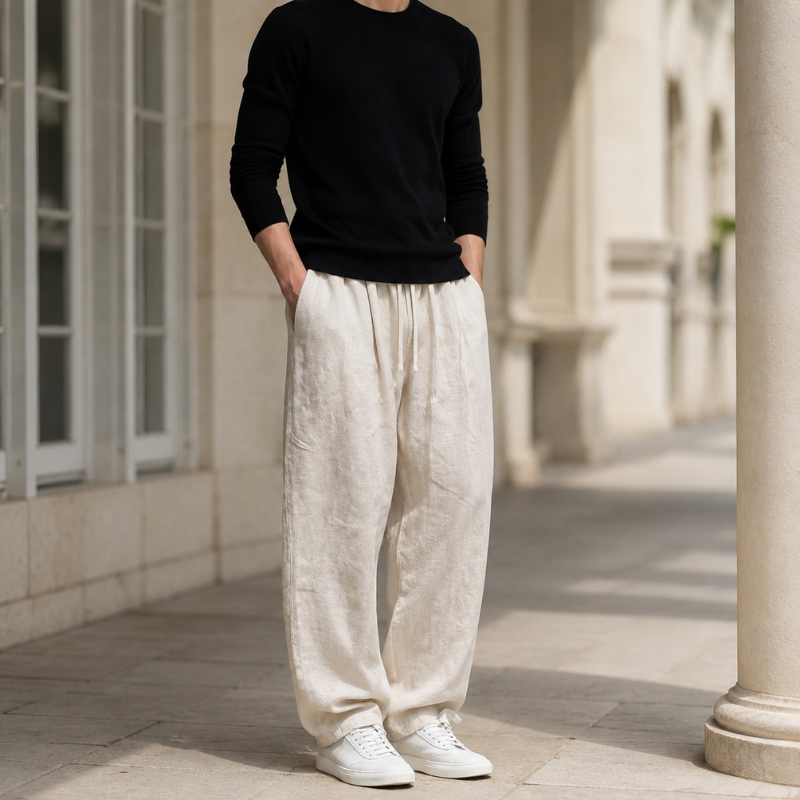 Men's Elasticated Waist Wide Leg Trousers