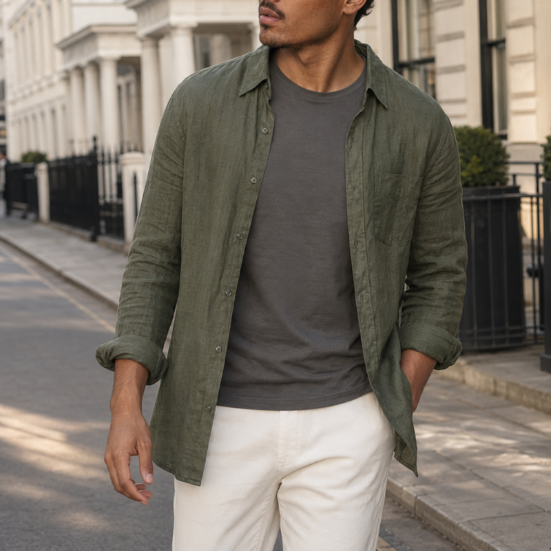 Men's Relaxed Fit Linen Blend Shirt