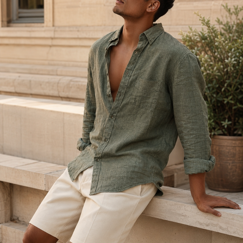 Men's Relaxed Fit Linen Blend Shirt