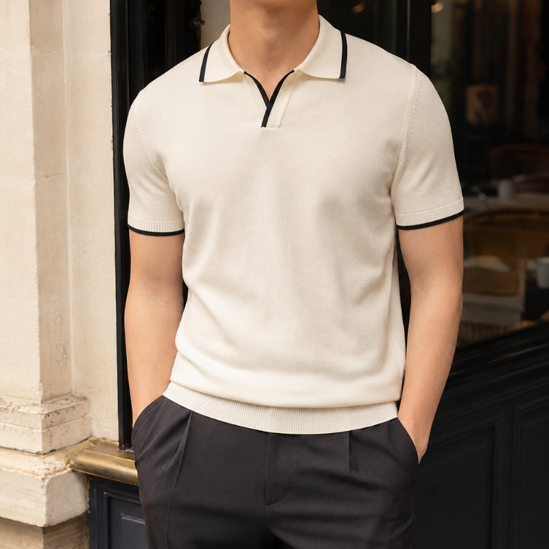 Men's Slim Fit Contrast Knit Polo Shirt