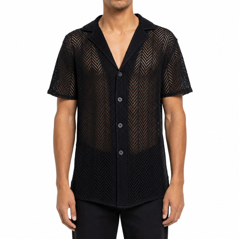 Men's Hollow Knit Polo Top