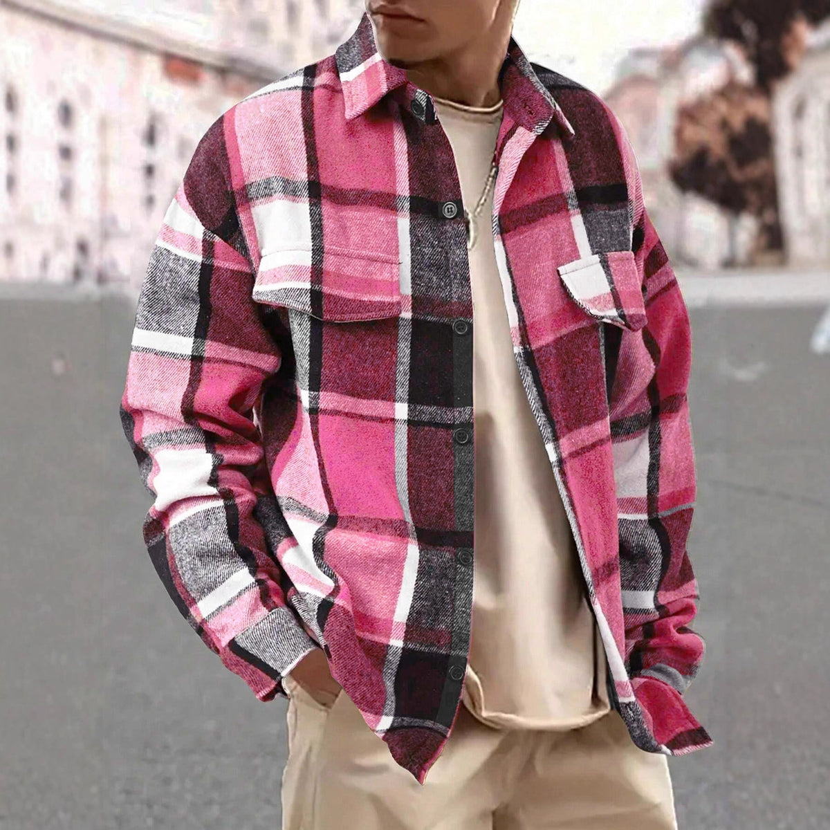 Men's Plaid Flannel Shacket with Button Front