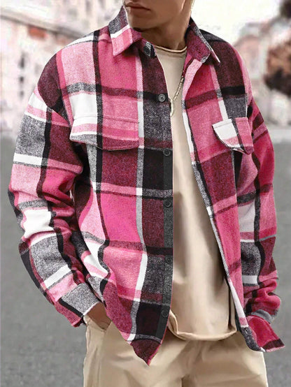 Men's Plaid Flannel Shacket with Button Front