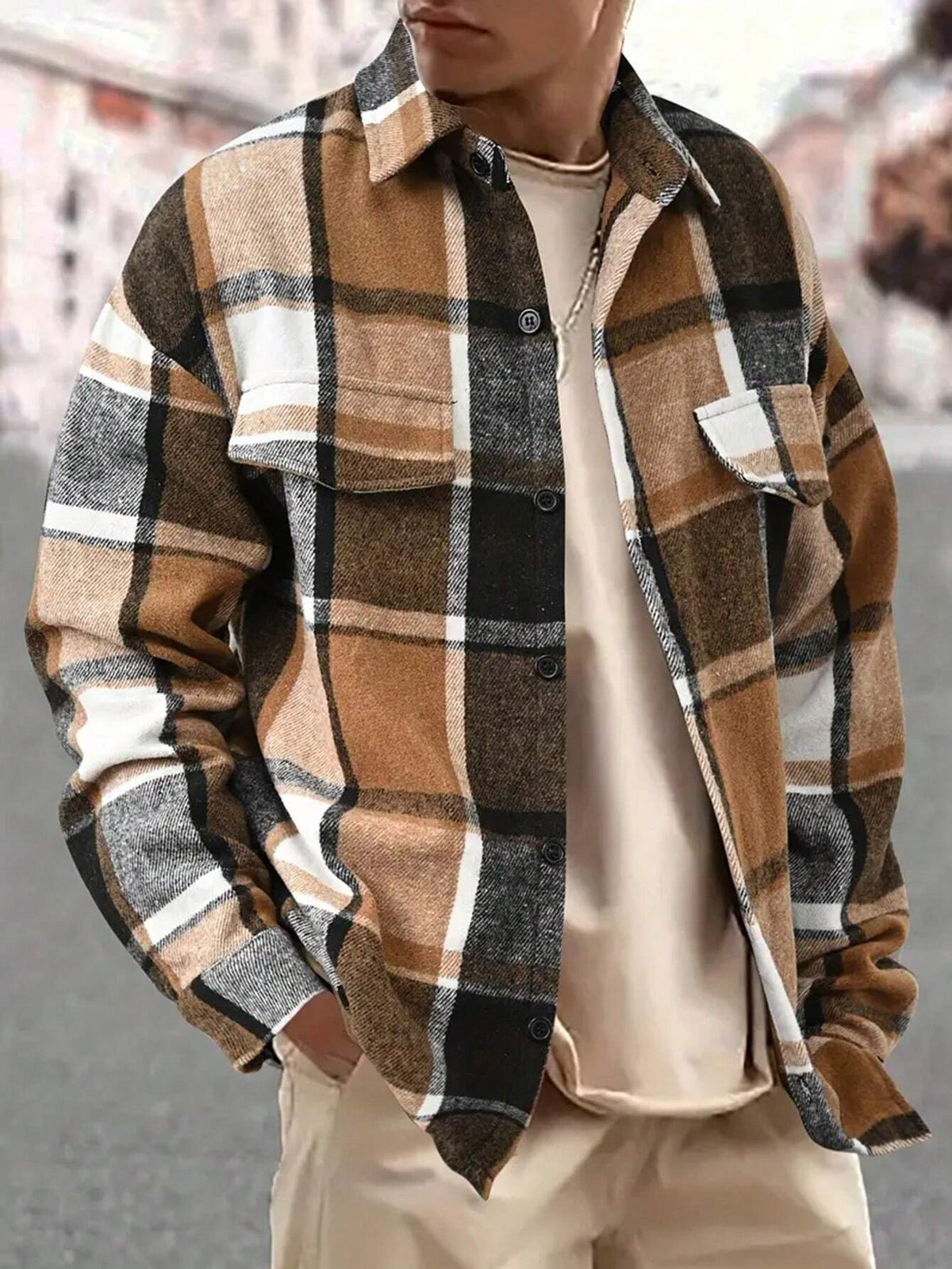 Men's Plaid Flannel Shacket with Button Front