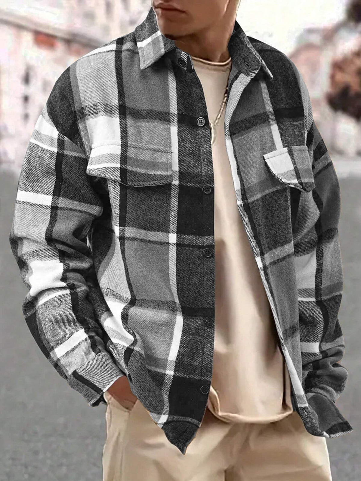 Men's Plaid Flannel Shacket with Button Front