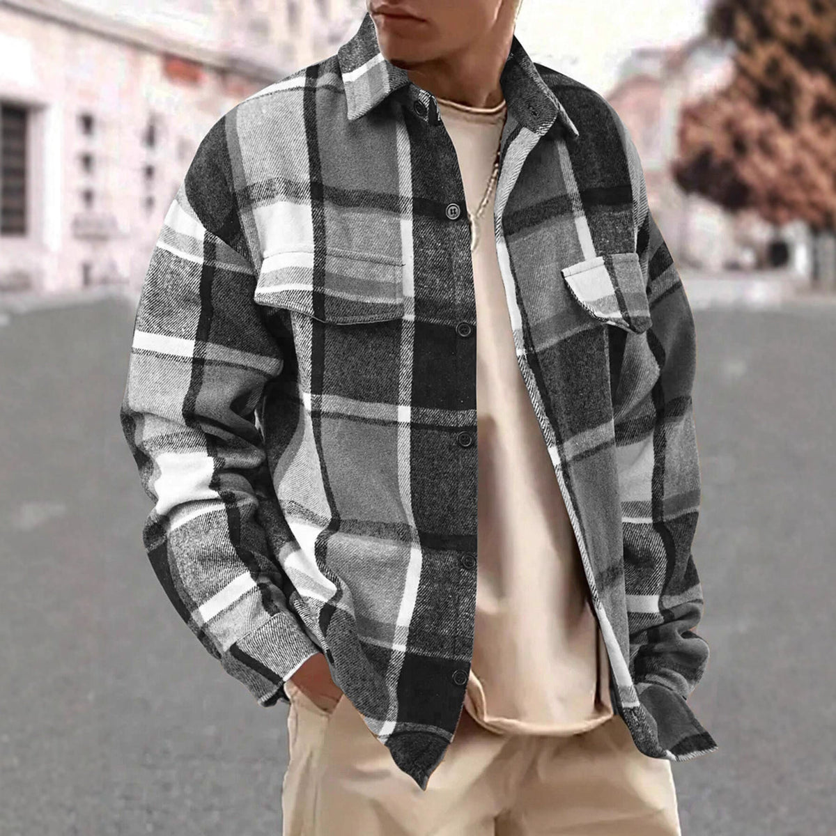 Men's Plaid Flannel Shacket with Button Front