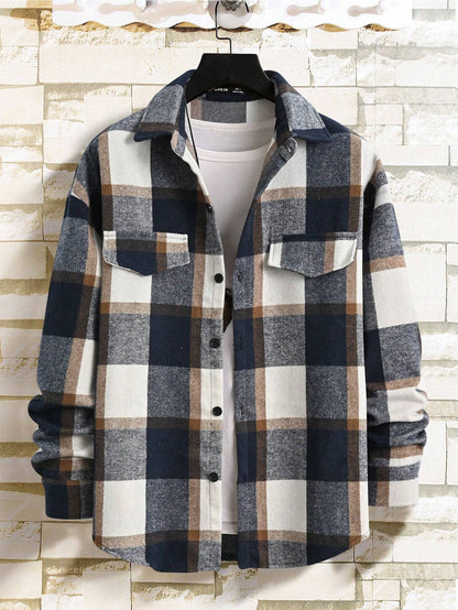Men's Plaid Flannel Shacket with Button Front