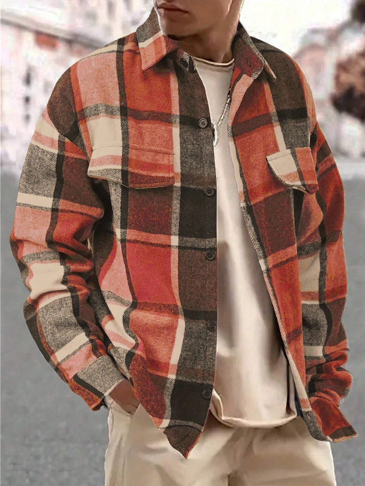 Men's Plaid Flannel Shacket with Button Front