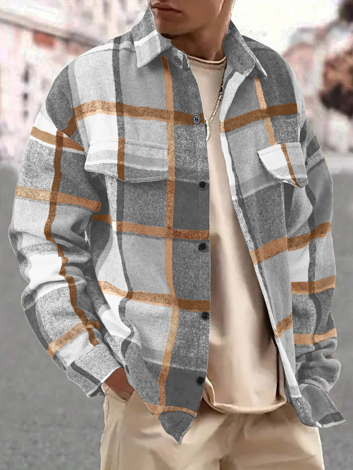 Men's Plaid Flannel Shacket with Button Front