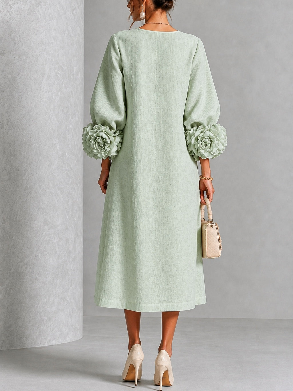 Women’s Textured Round-Neck Midi Dress