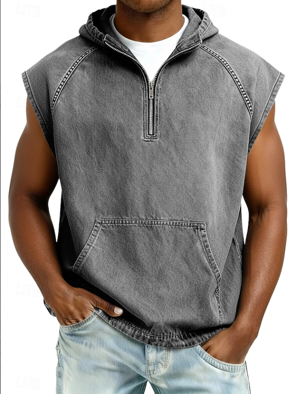 Men’s Sleeveless Hooded Zip Shirt