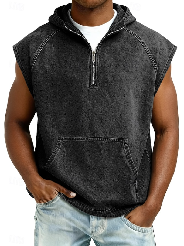 Men’s Sleeveless Hooded Zip Shirt