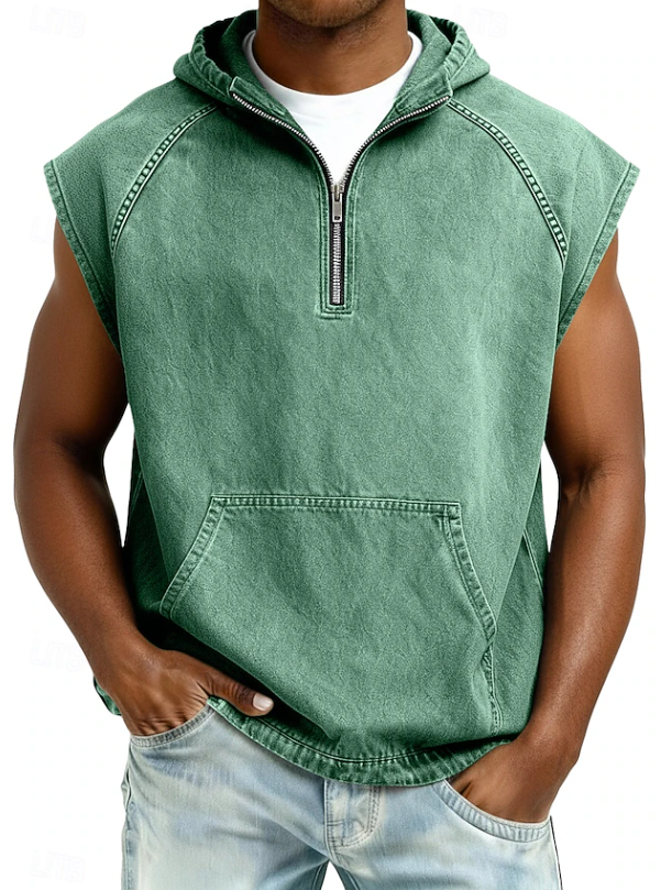 Men’s Sleeveless Hooded Zip Shirt