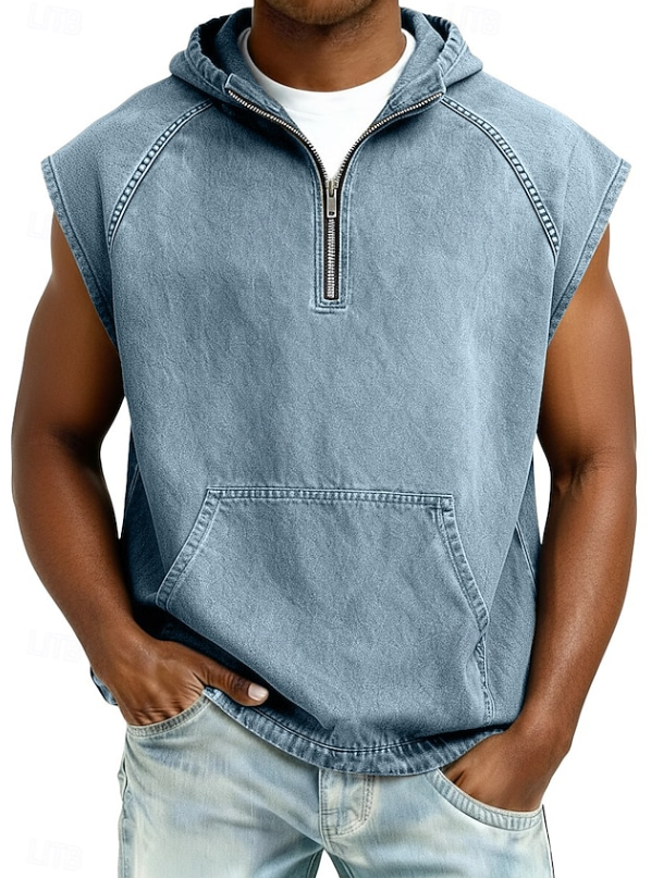 Men’s Sleeveless Hooded Zip Shirt
