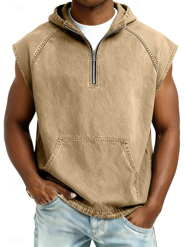 Men’s Sleeveless Hooded Zip Shirt