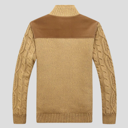 Men's Cable-Knit Cardigan with Plush Lining and Button Front