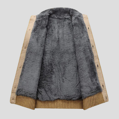 Men's Cable-Knit Cardigan with Plush Lining and Button Front