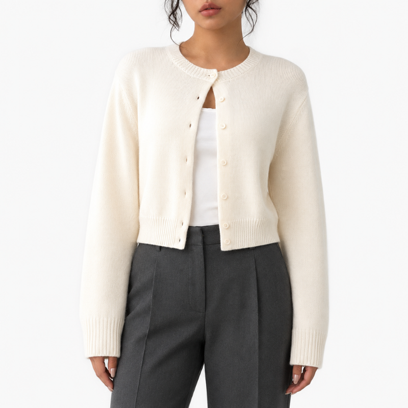Women's Cropped Ribbed Knit Cardigan