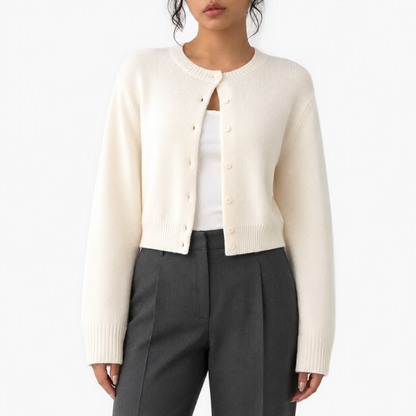 Women's Cropped Ribbed Knit Cardigan