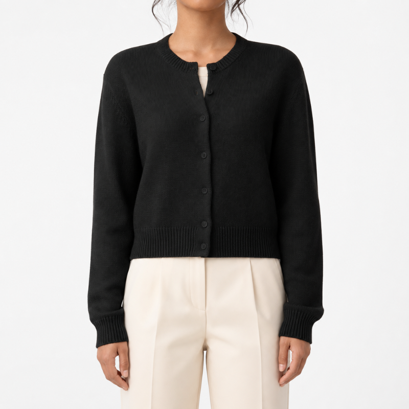 Women's Cropped Ribbed Knit Cardigan