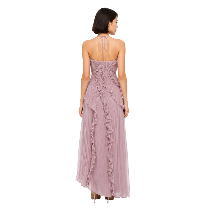 Women's Halter Neck Ruffle Maxi Dress