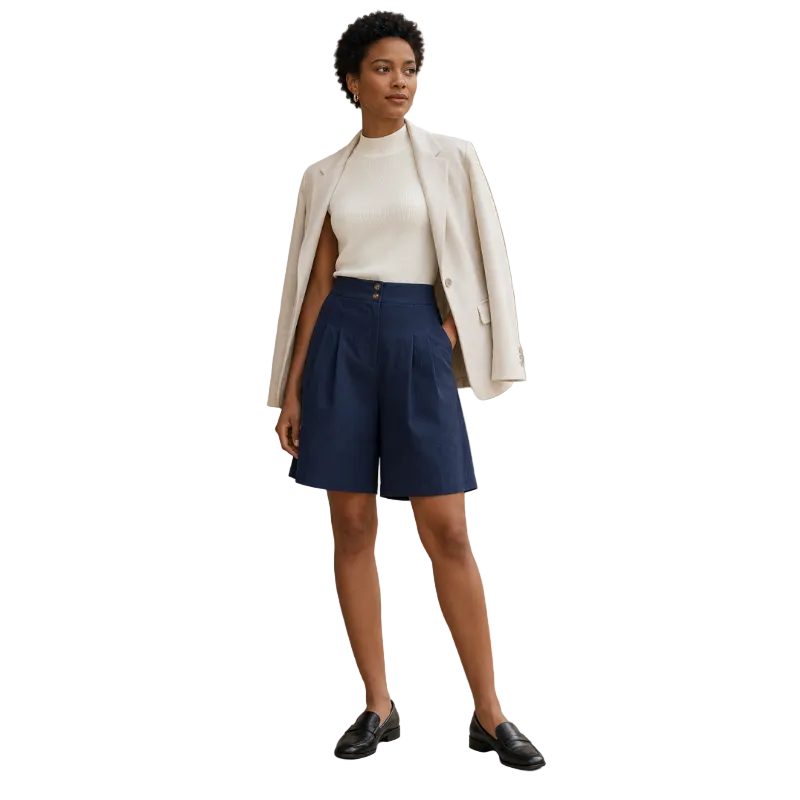 Women's High Waist Pleated Bermuda Shorts
