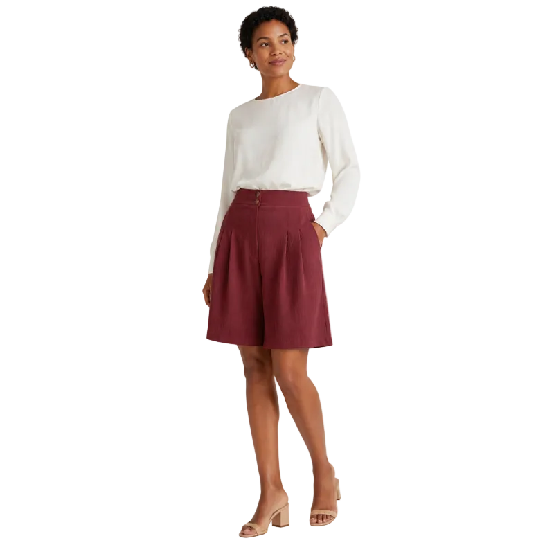 Women's High Waist Pleated Bermuda Shorts