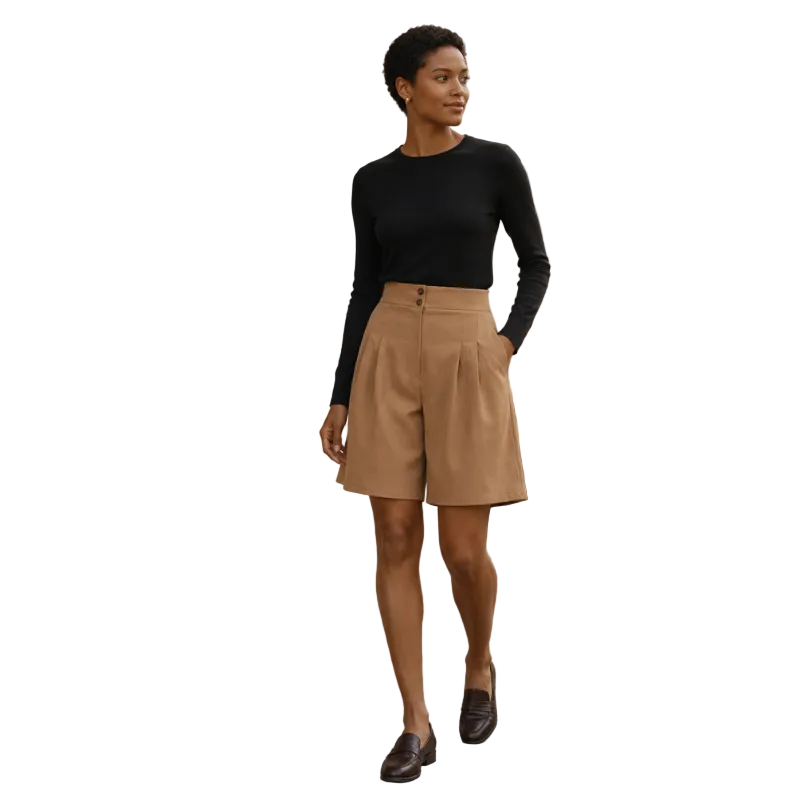 Women's High Waist Pleated Bermuda Shorts