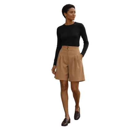 Women's High Waist Pleated Bermuda Shorts
