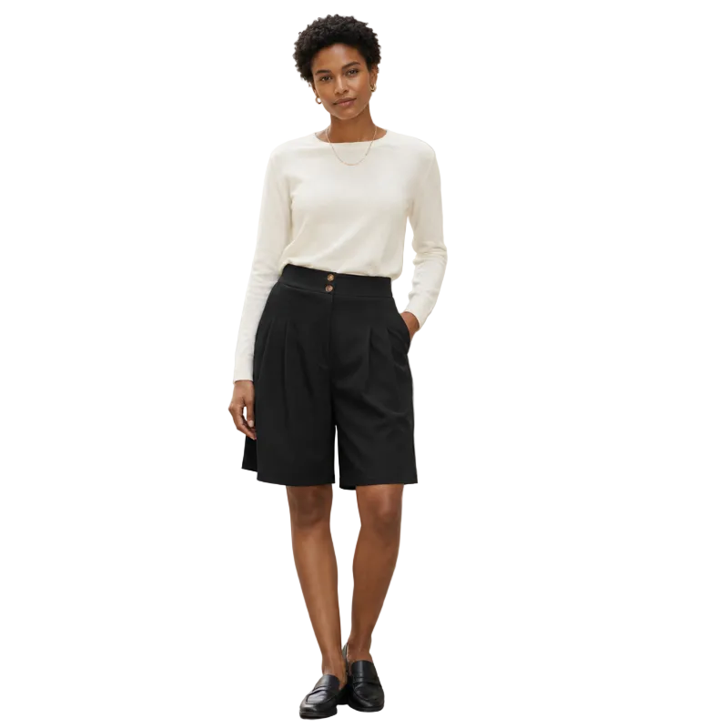 Women's High Waist Pleated Bermuda Shorts