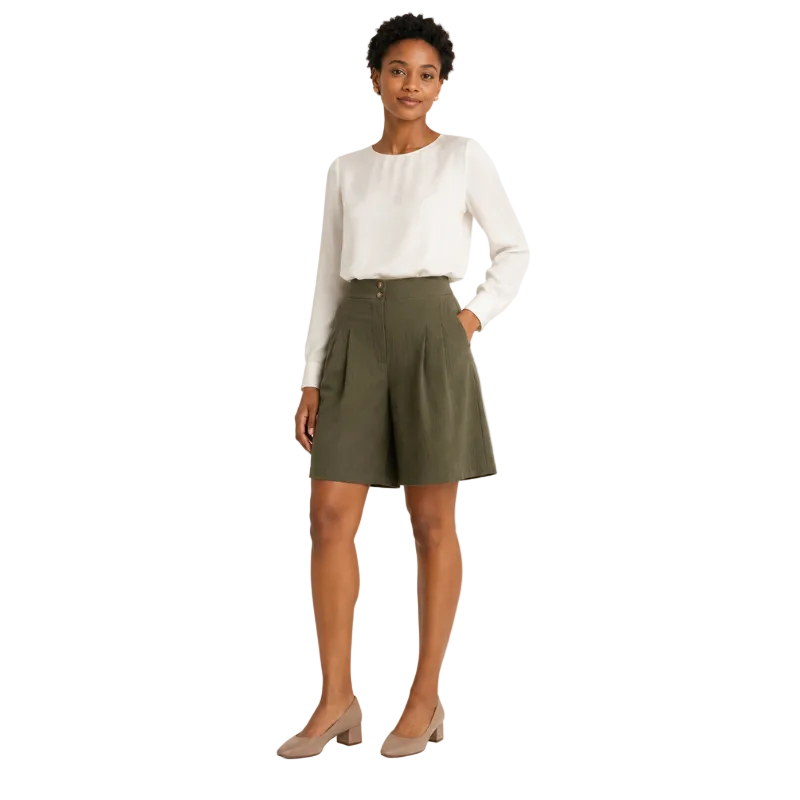 Women's High Waist Pleated Bermuda Shorts