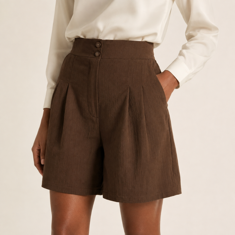 Women's High Waist Pleated Bermuda Shorts
