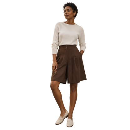 Women's High Waist Pleated Bermuda Shorts