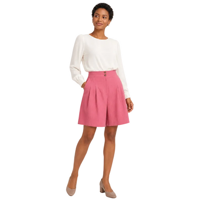 Women's High Waist Pleated Bermuda Shorts