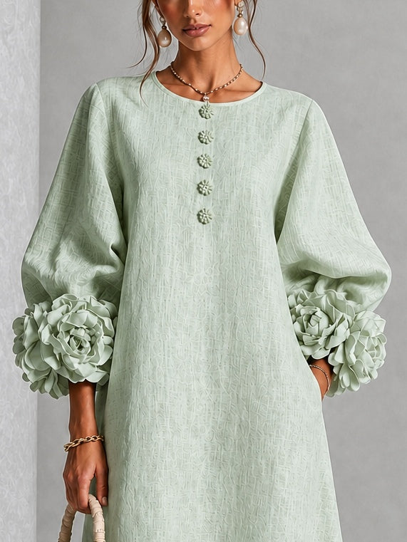 Women’s Textured Round-Neck Midi Dress