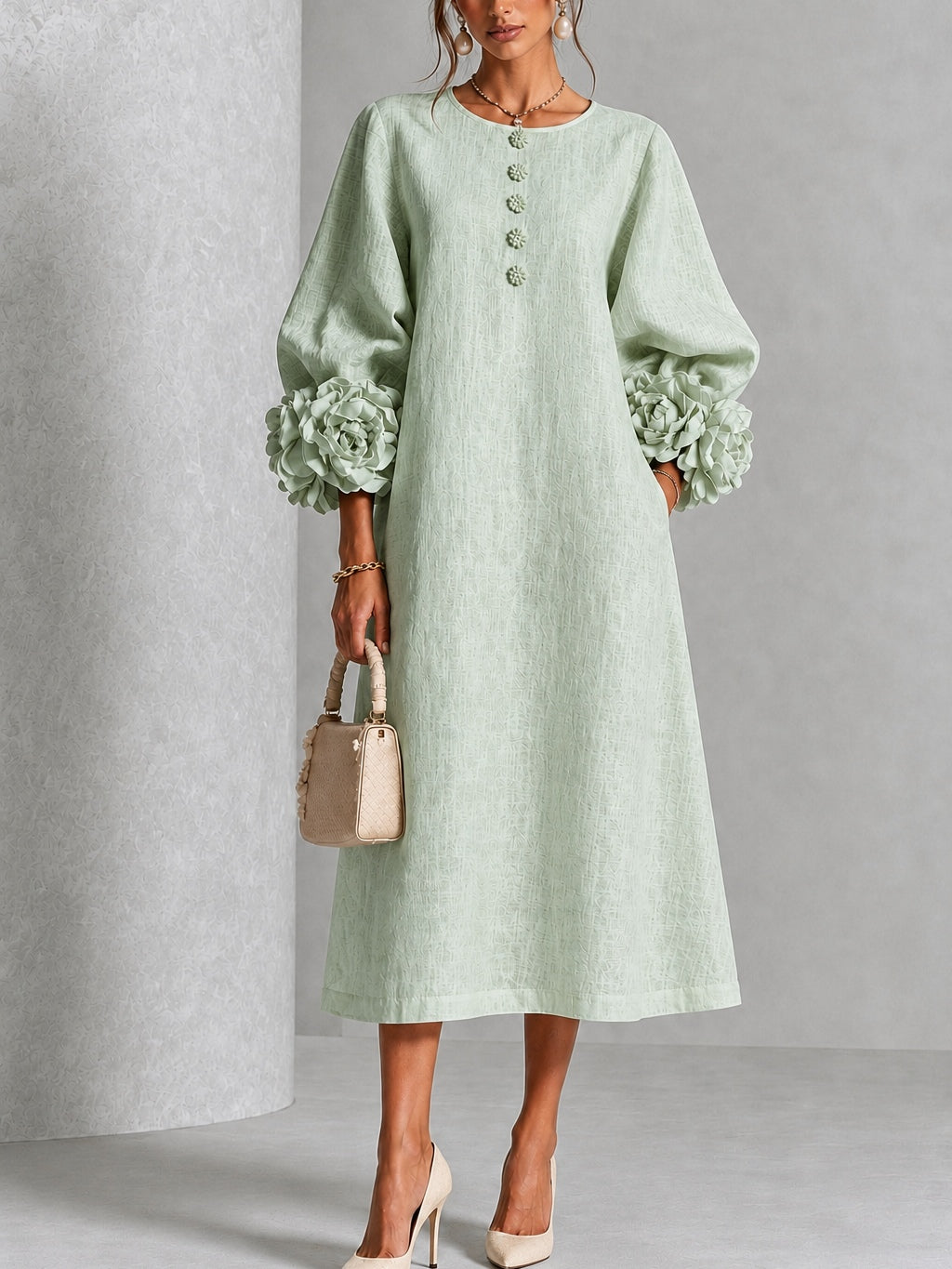 Women’s Textured Round-Neck Midi Dress