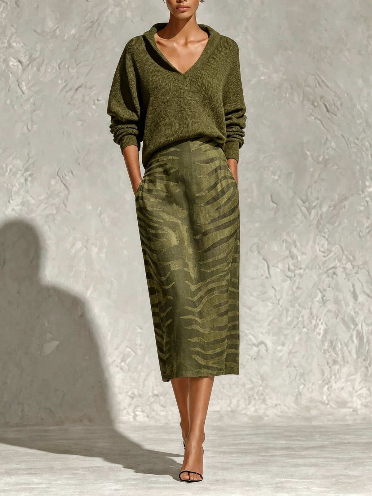 Women’s Knit Top and Printed Midi Skirt Set