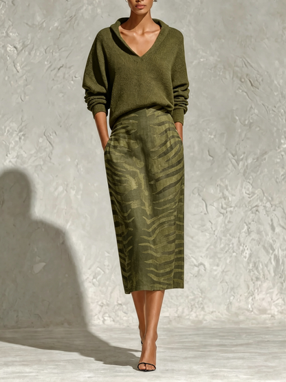 Women’s Knit Top and Printed Midi Skirt Set