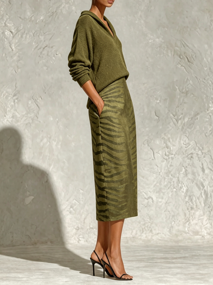 Women’s Knit Top and Printed Midi Skirt Set