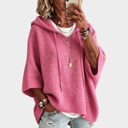 Women’s Hooded Knit Sweater with Batwing Sleeves