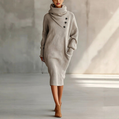 Women’s Ribbed Cowl-Neck Sweater Dress