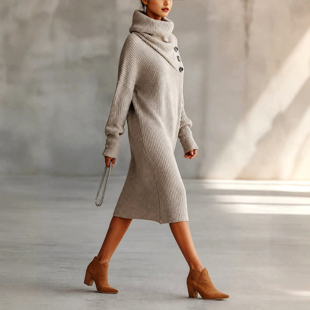 Women’s Ribbed Cowl-Neck Sweater Dress