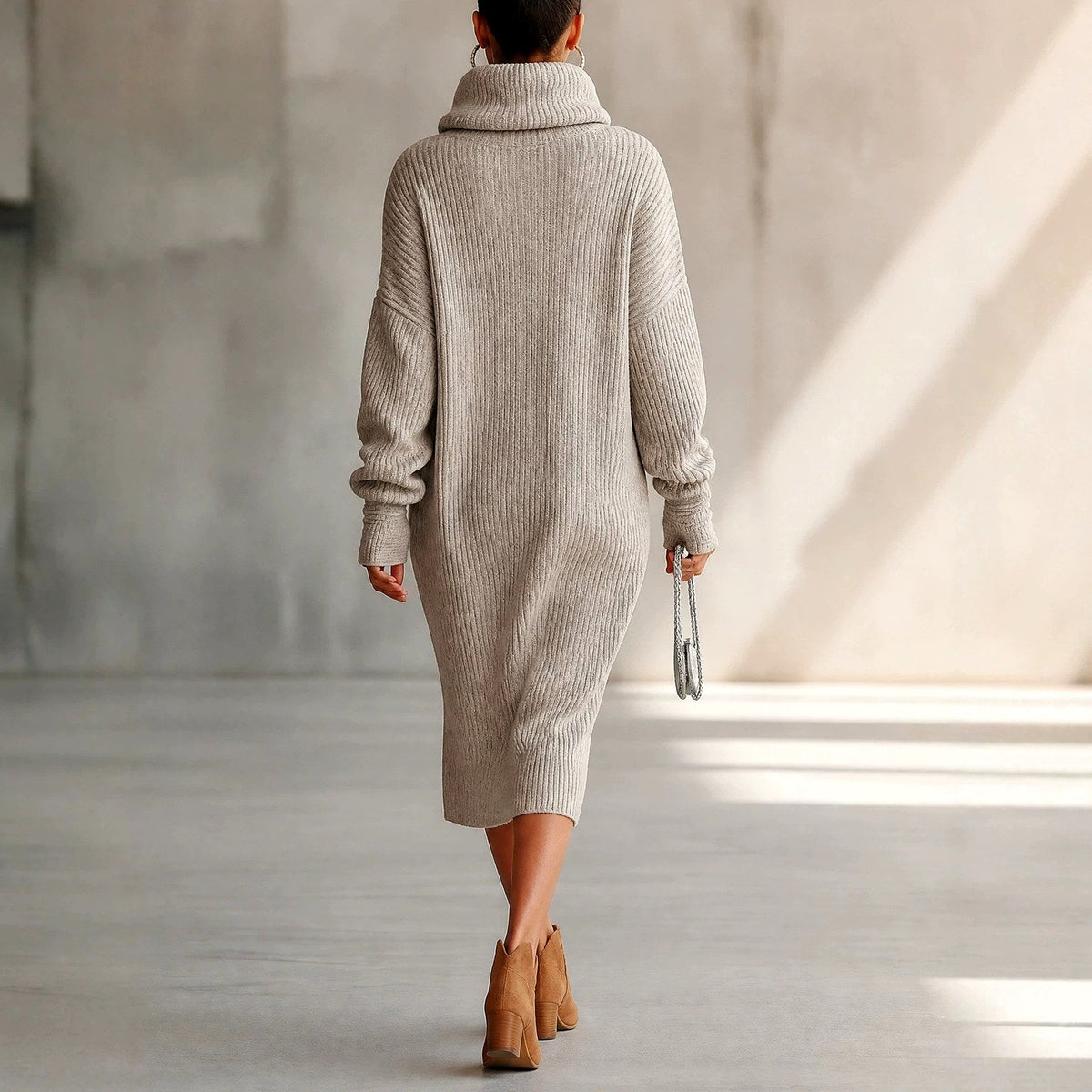Women’s Ribbed Cowl-Neck Sweater Dress