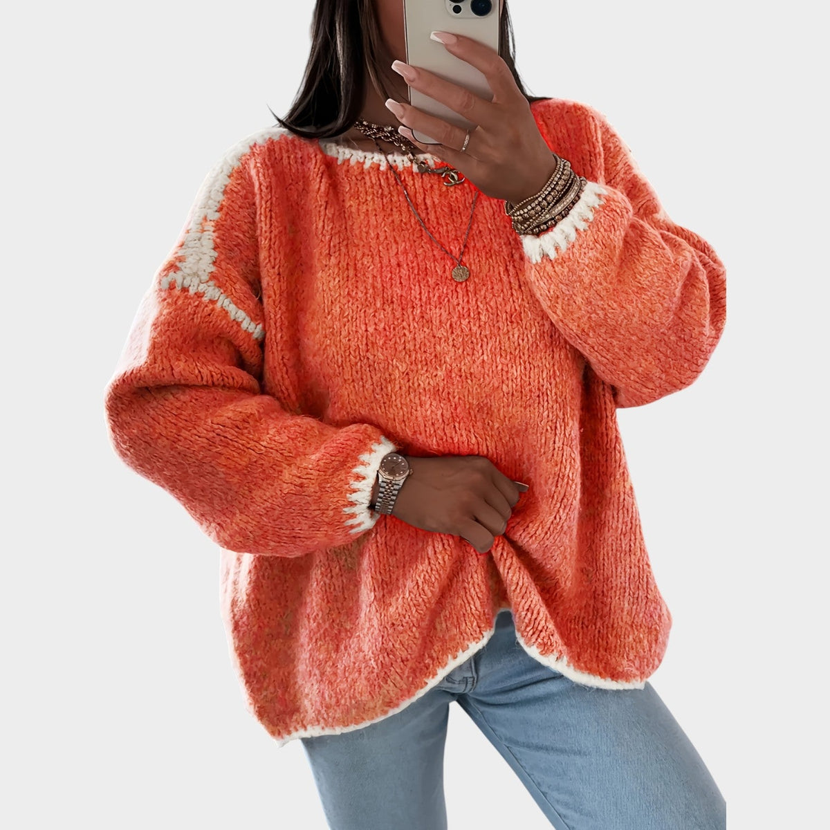 Women’s Contrast Boat-Neck Knit Sweater