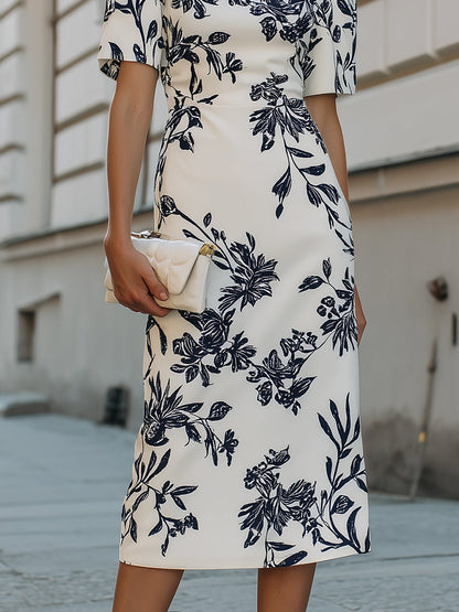Women’s Botanical Print Short-Sleeve Midi Dress