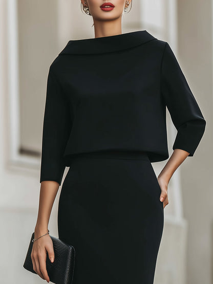 Women’s Boat Neck Top and Midi Skirt Set