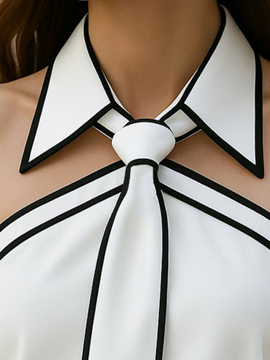 Women’s Sleeveless Halter Blouse with Contrast Trim