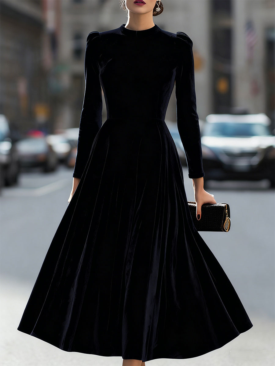 Women’s Velvet Long-Sleeve Midi Dress
