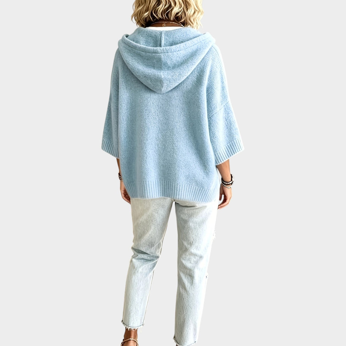 Women’s Hooded Knit Sweater with Batwing Sleeves