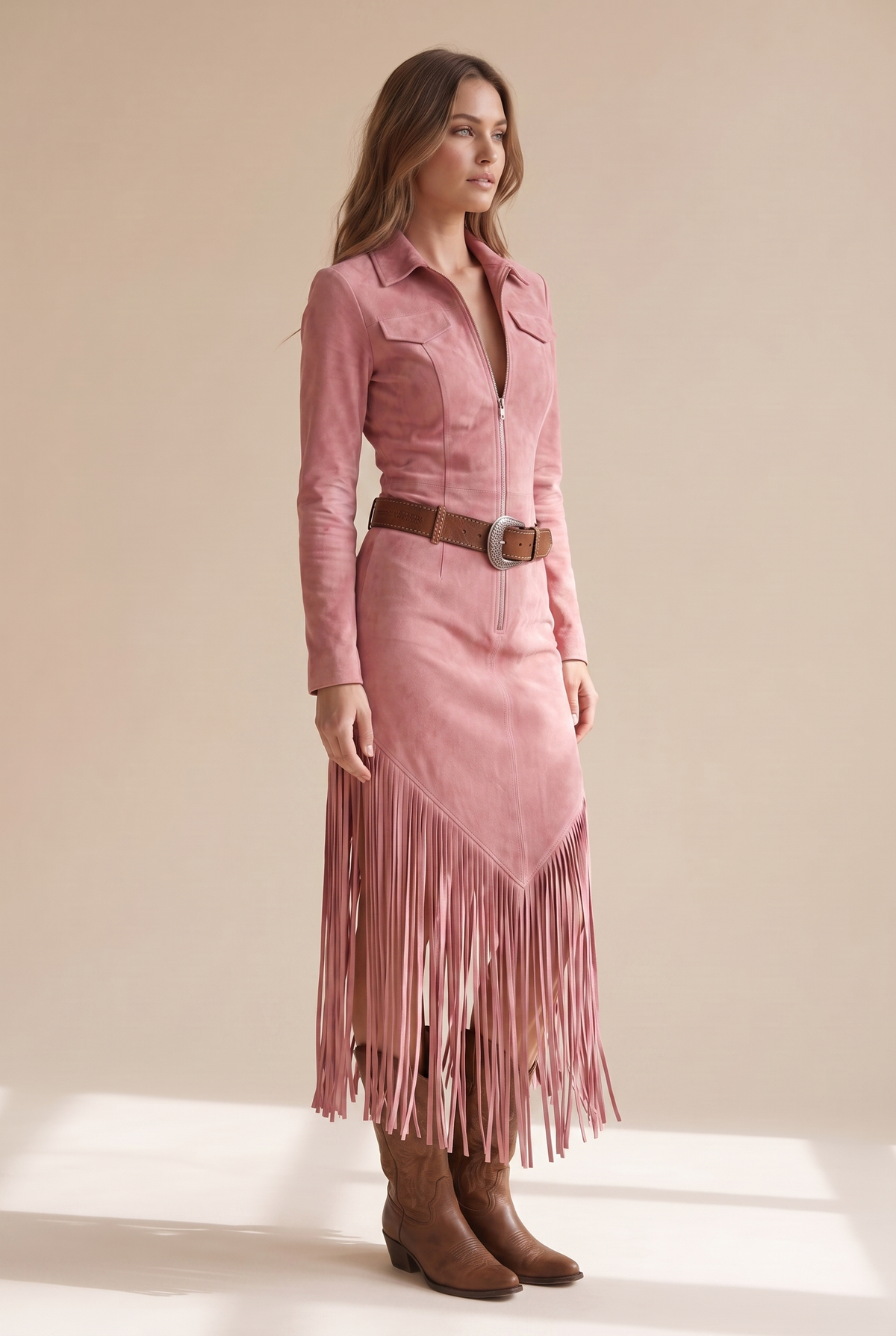Women’s Faux Suede Fringe Dress